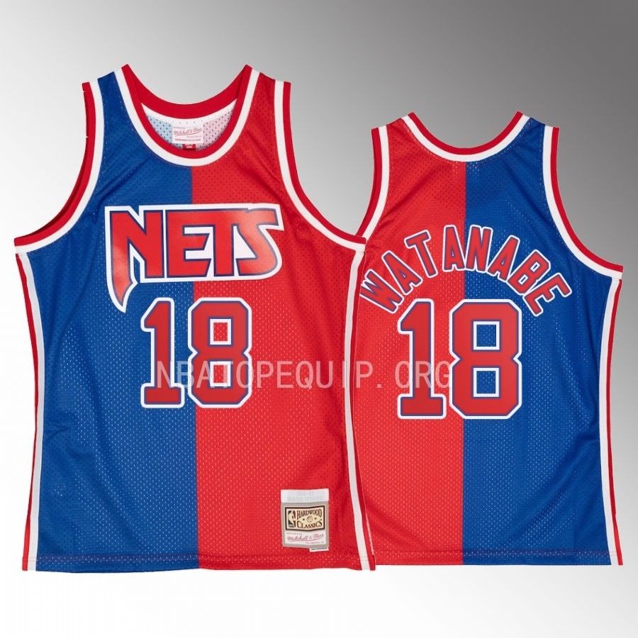 Brooklyn Nets Yuta Watanabe Hardwood Classics #18 Blue Red Split Swingman Jersey