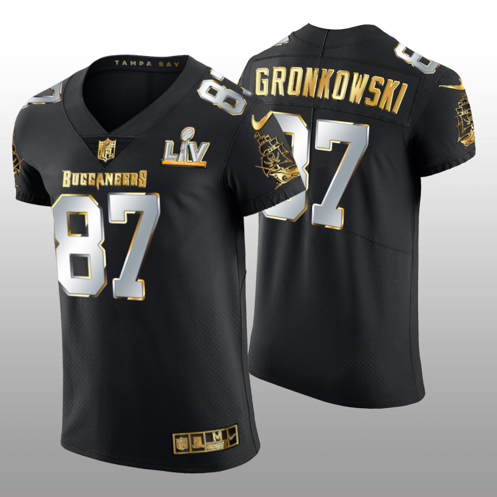 Buccaneers Rob Gronkowski Black Golden Elite Jersey Super Bowl LV