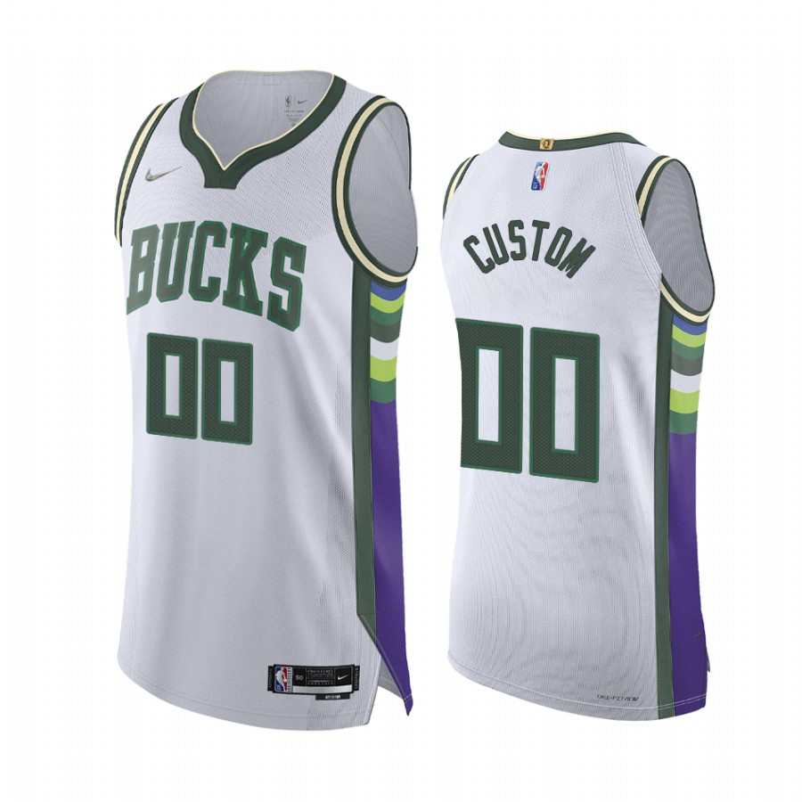 Bucks #00 Custom White Jersey NBA 75th City Edition 2021-22