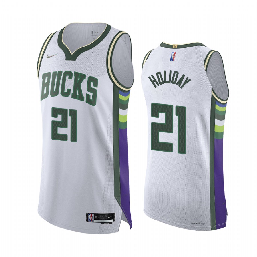 Bucks #21 Jrue Holiday White Jersey NBA 75th City Edition 2021-22