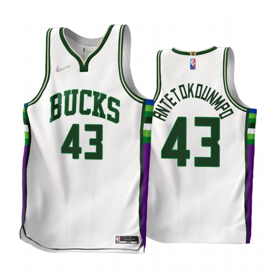 Bucks #43 Thanasis Antetokounmpo White Jersey NBA 75th City Edition 2021-22