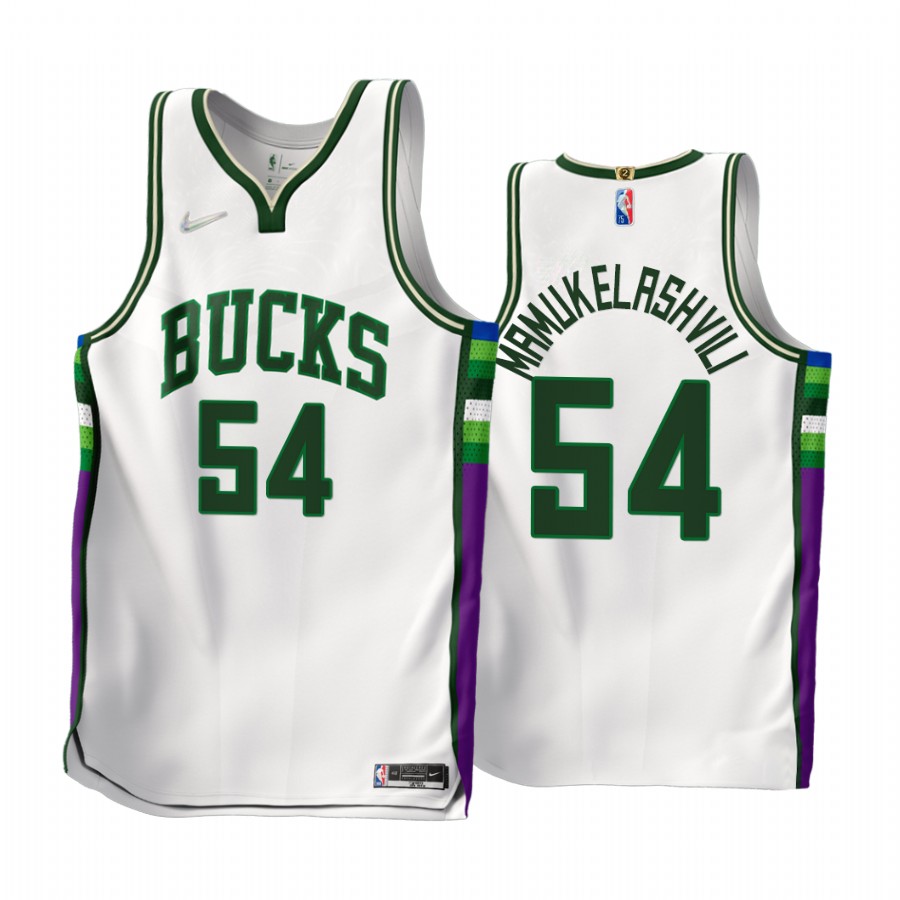 Bucks #54 Sandro Mamukelashvili White Jersey NBA 75th City Edition 2021-22