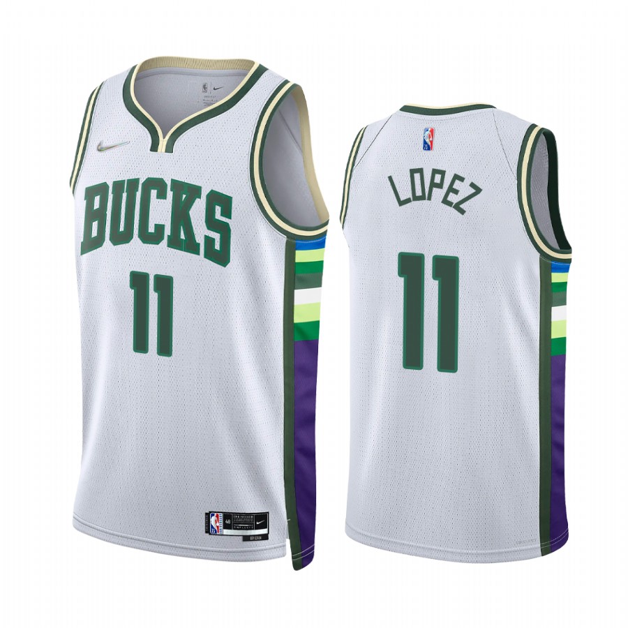 Bucks Brook Lopez City Edition White 2021-22 Jersey Diamond 75th Anniversary
