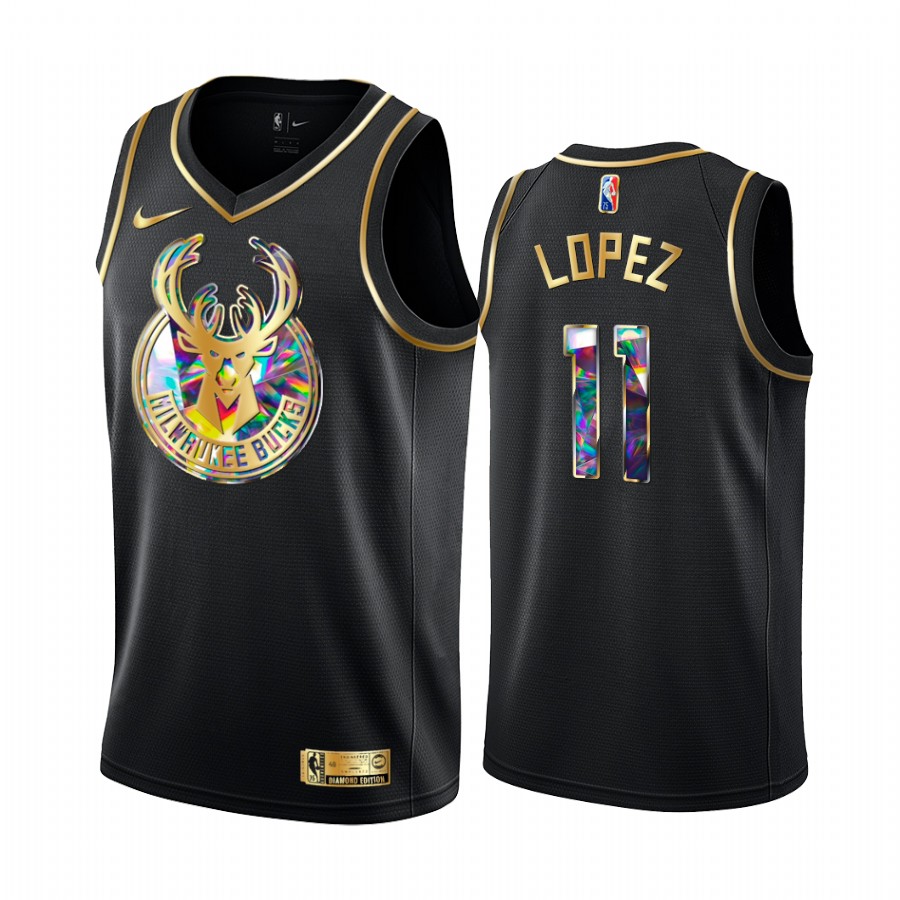 Bucks Brook Lopez Diamond Logo Black 2021-22 Jersey NBA 75th Season