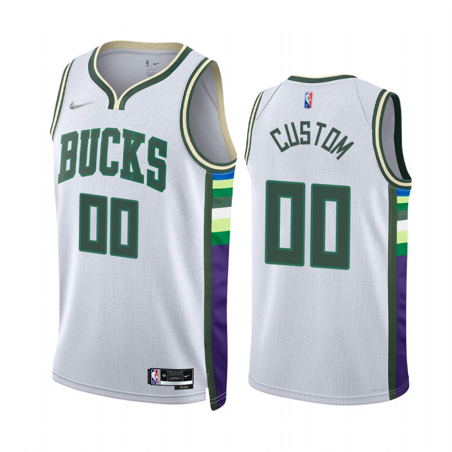 Bucks Custom City Edition White 2021-22 Jersey Diamond 75th Anniversary