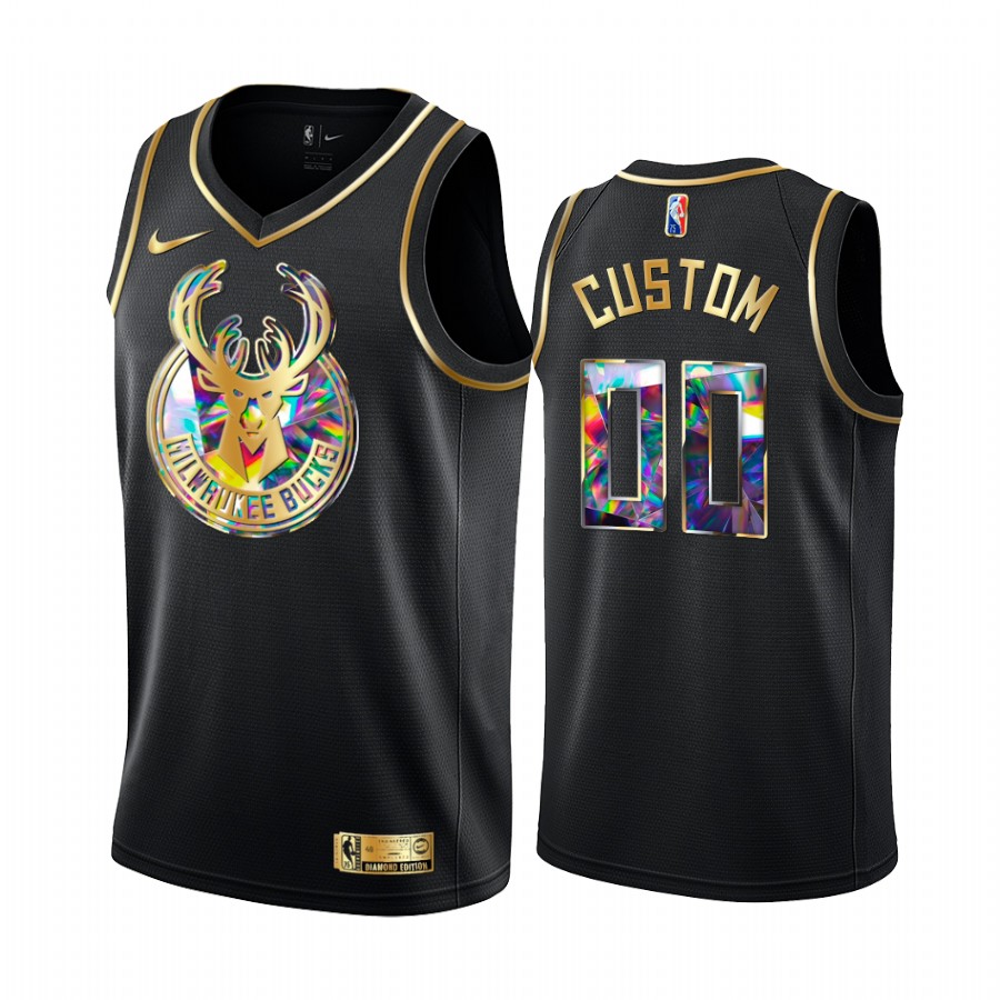 Bucks Custom Diamond Logo Black 2021-22 Jersey NBA 75th Season