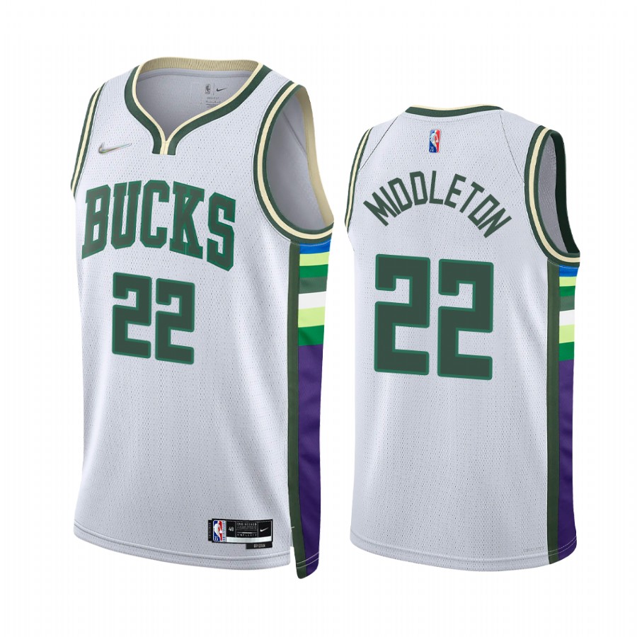 Bucks Khris Middleton City Edition White 2021-22 Jersey Diamond 75th Anniversary
