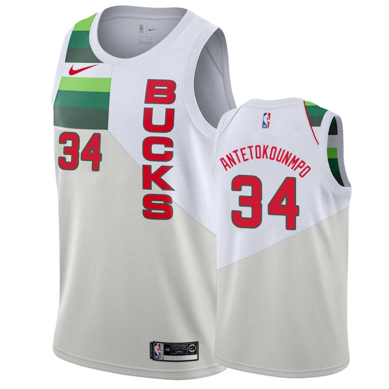Bucks Male Giannis Antetokounmpo #34 2018-19 Earned White Jersey