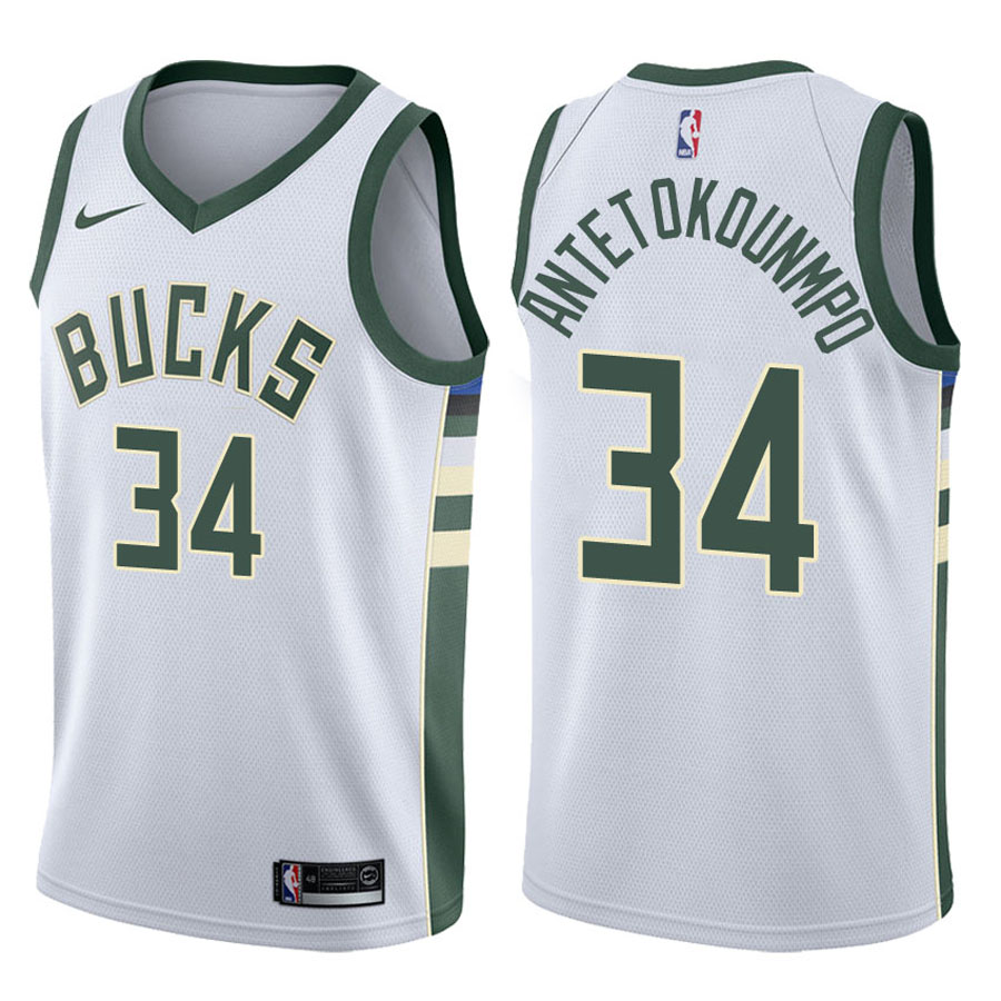 Bucks Male Giannis Antetokounmpo #34 NBA 2017-18 Association White Jersey