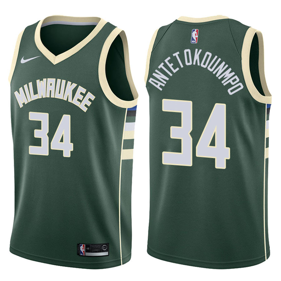 Bucks Male Giannis Antetokounmpo #34 NBA 2017-18 Icon Green Jersey