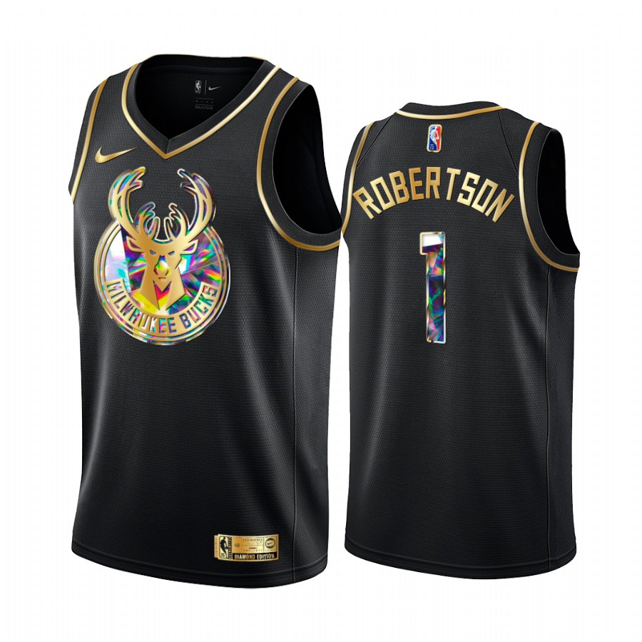 Bucks Oscar Robertson NBA 75th Anniversary Team Jersey Black Diamond Edition