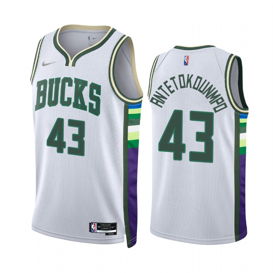 Bucks Thanasis Antetokounmpo City Edition White 2021-22 Jersey Diamond 75th Anniversary