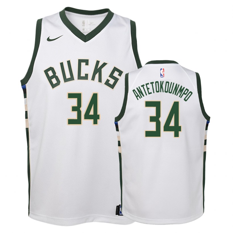 Bucks Youth Giannis Antetokounmpo #34 Association White Jersey