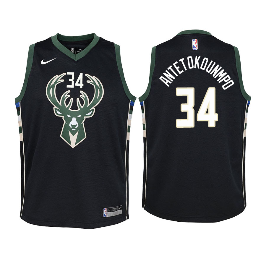 Bucks Youth Giannis Antetokounmpo #34 Statement Black Jersey