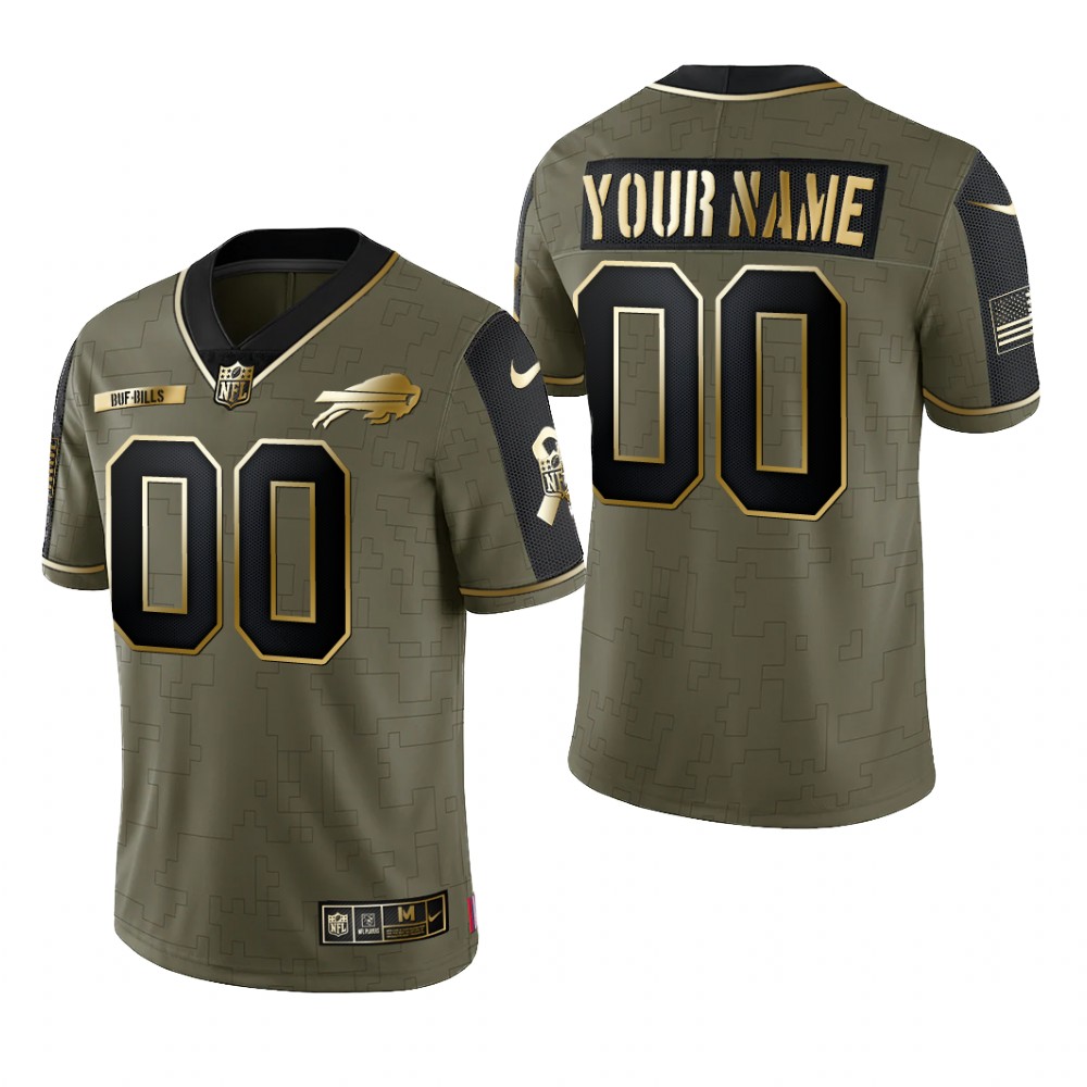Buffalo Bills Custom Olive Gold Limited Jersey 2021 Salute To Service - Men's