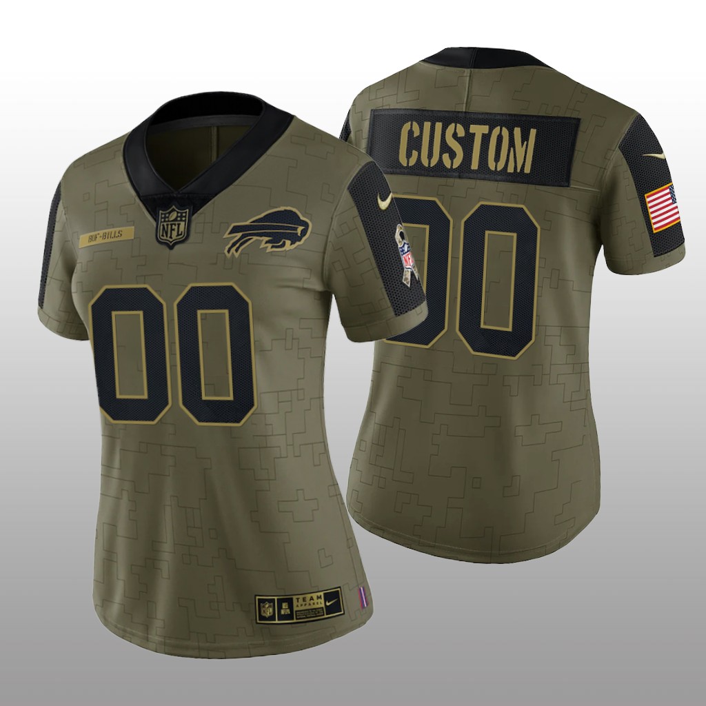 Buffalo Bills Custom Olive Limited Jersey 2021 Salute To Service - Women's