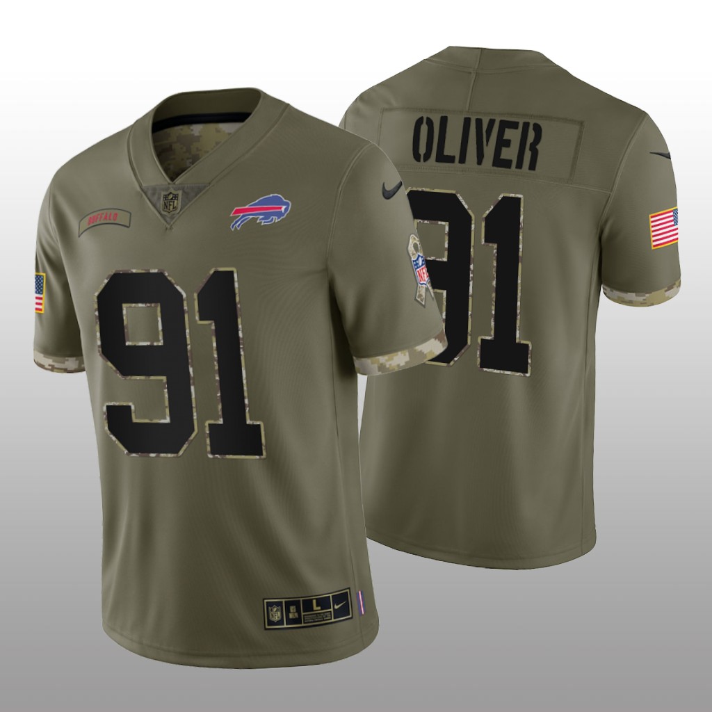 Buffalo Bills Ed Oliver Olive Jersey 2022 Salute To Service - Men's