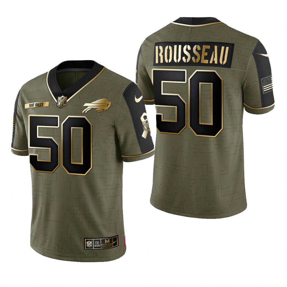 Buffalo Bills Gregory Rousseau Olive Gold Limited Jersey 2021 Salute To Service - Men's