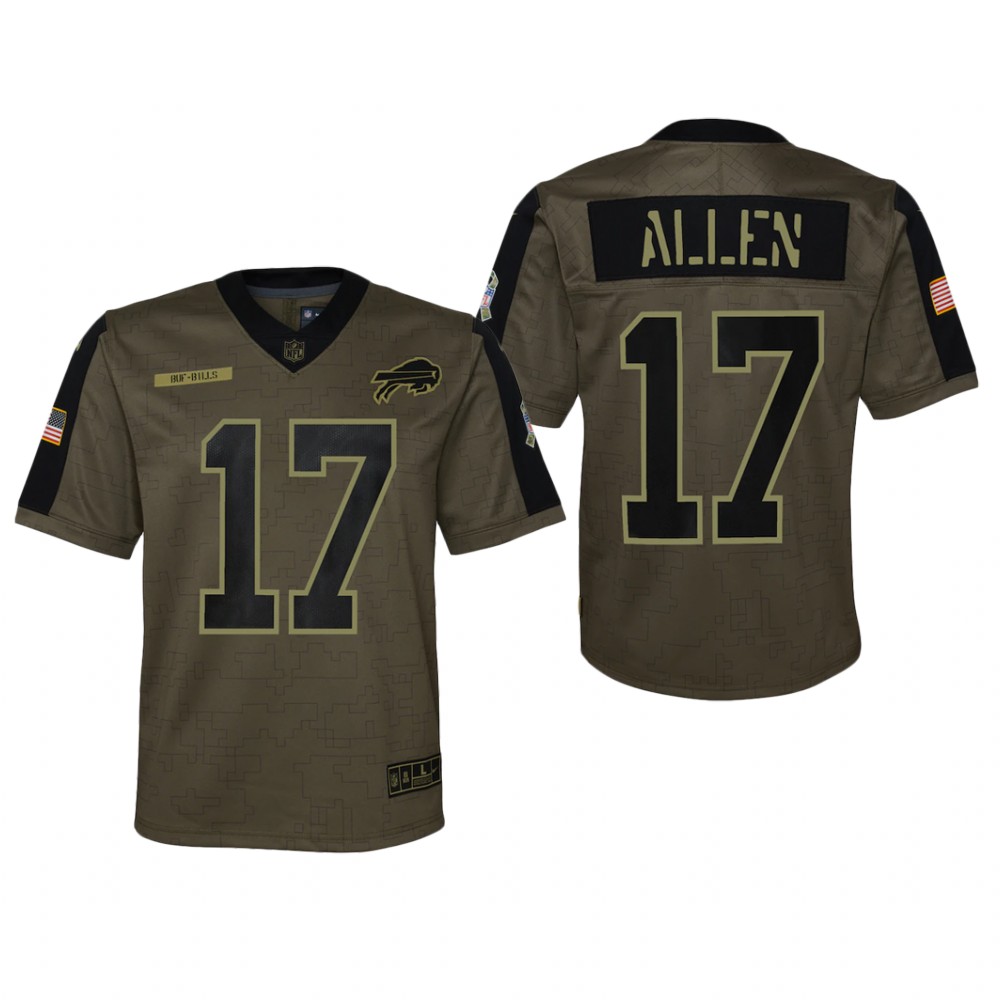 Buffalo Bills Josh Allen Olive Game Jersey 2021 Salute To Service - Youth