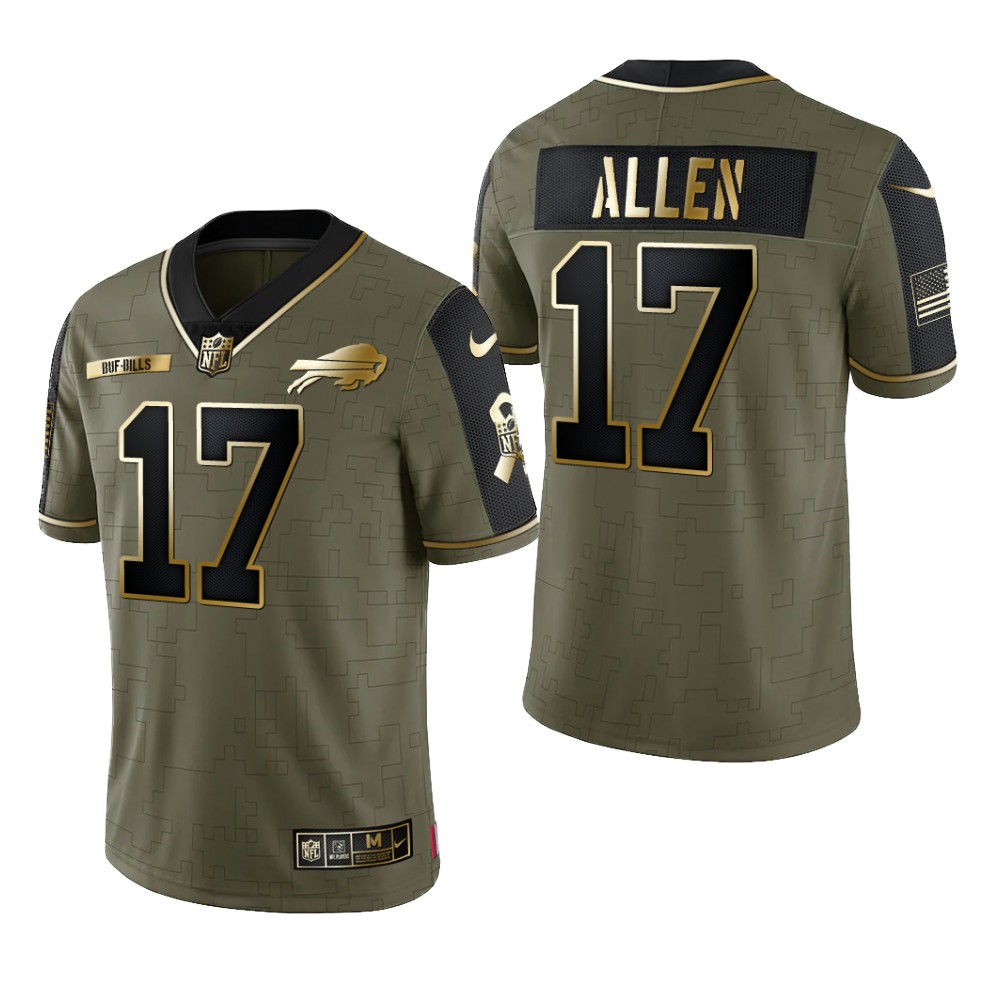 Buffalo Bills Josh Allen Olive Gold Limited Jersey 2021 Salute To Service - Men's