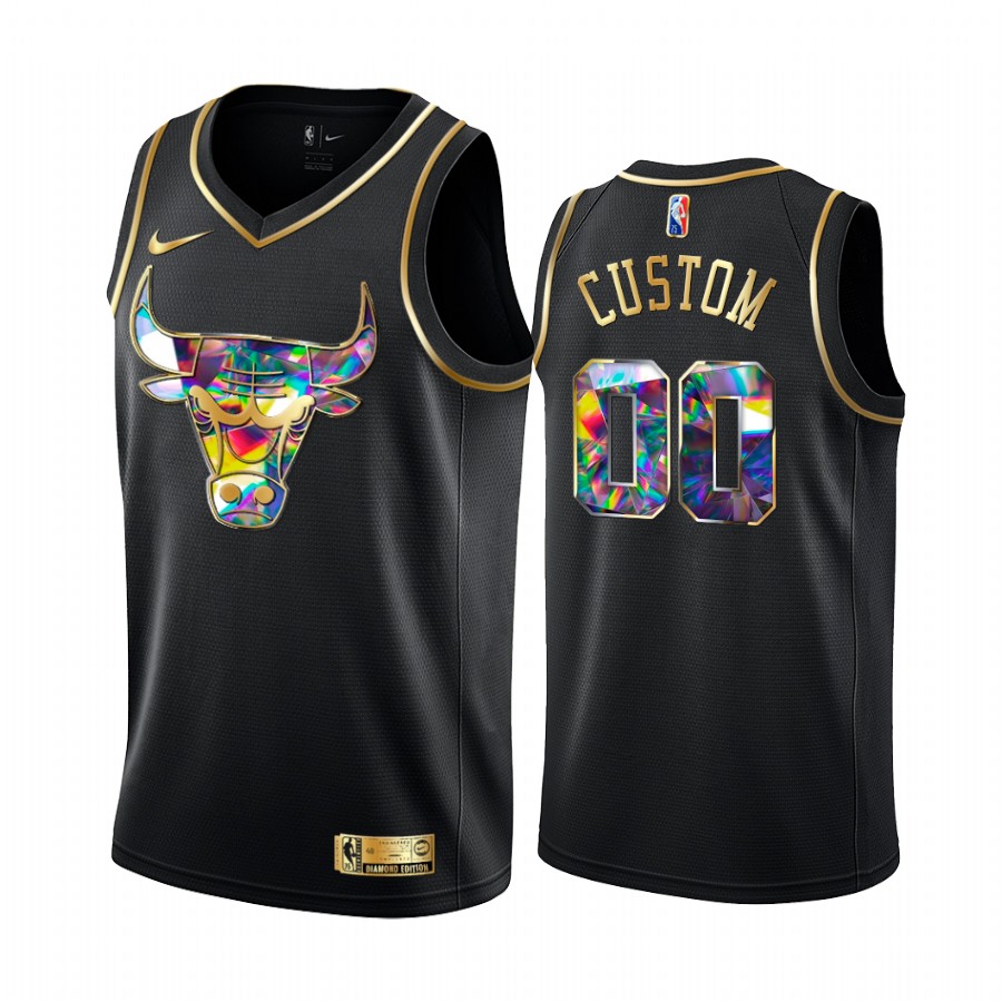 Bulls Custom Diamond Logo Black 2021-22 Jersey NBA 75th Season