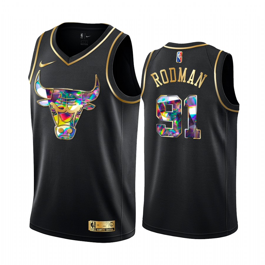 Bulls Dennis Rodman NBA 75th Anniversary Team Jersey Black Diamond Edition