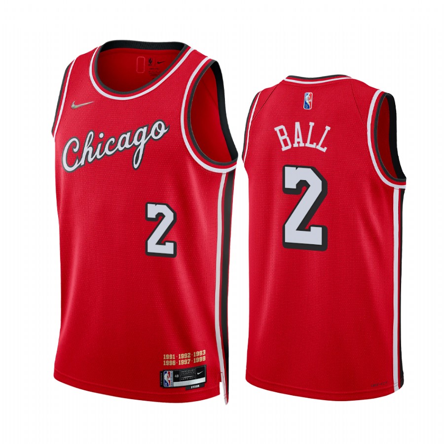 Bulls Lonzo Ball City Edition Red 2021-22 Jersey 75th Season Diamond