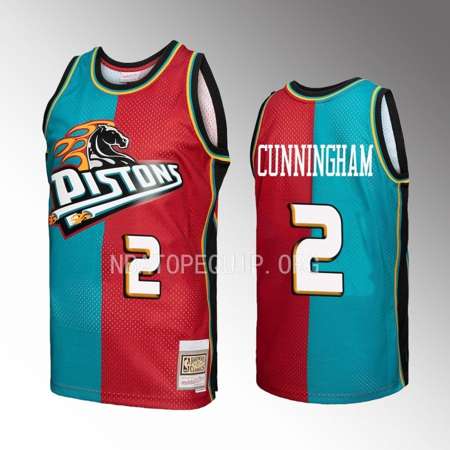 Cade Cunningham #2 Detroit Pistons Hardwood Classics Teal Red Split Swingman Jersey