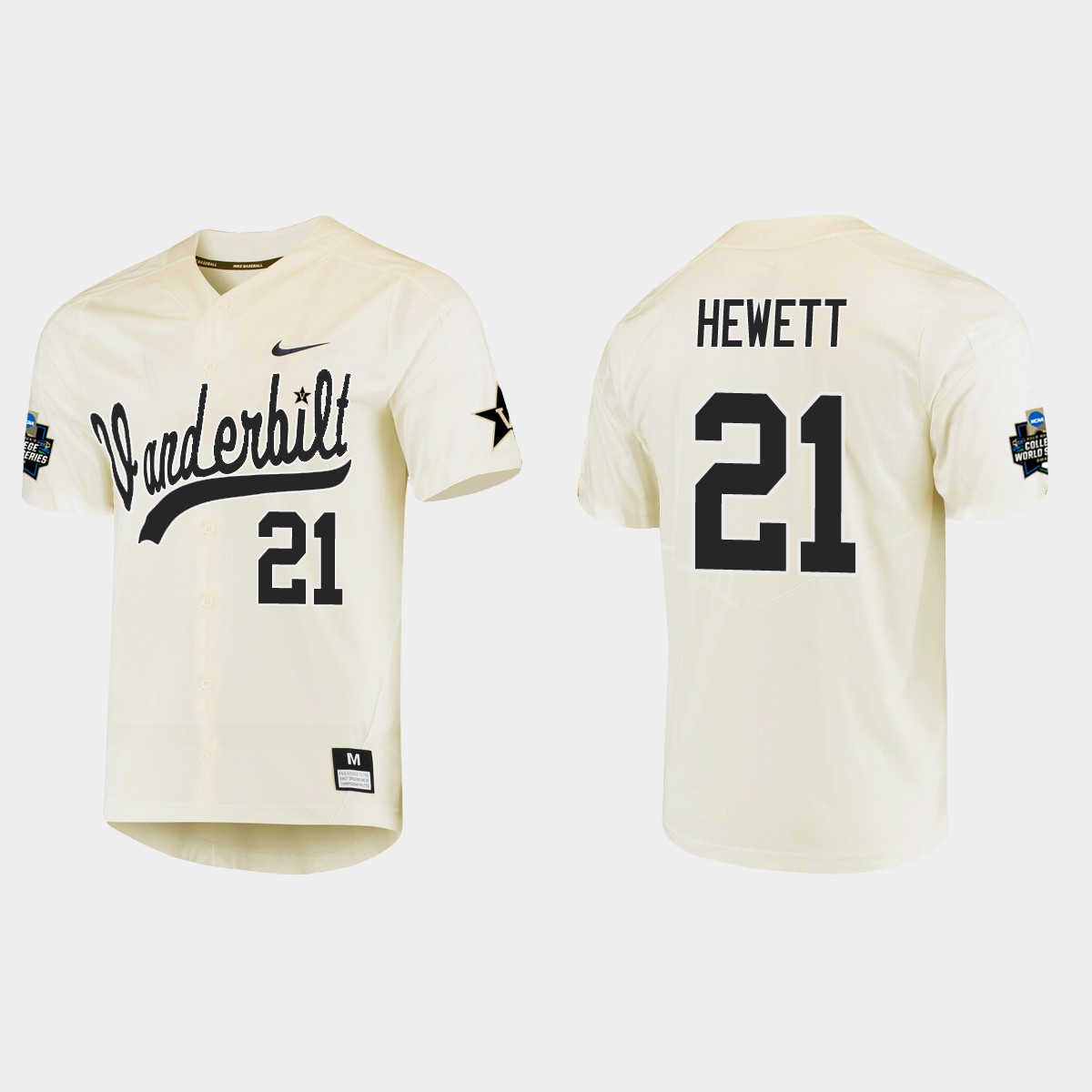Calvin Hewett Vanderbilt Commodores College World Series  Jersey - Cream