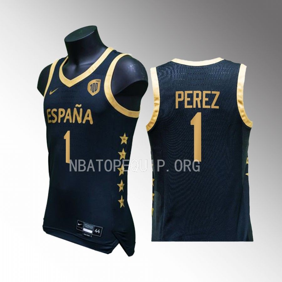 Camiseta Centenario Tyson Perez Spain Team Black #1 Jersey Negra SelMas 2023