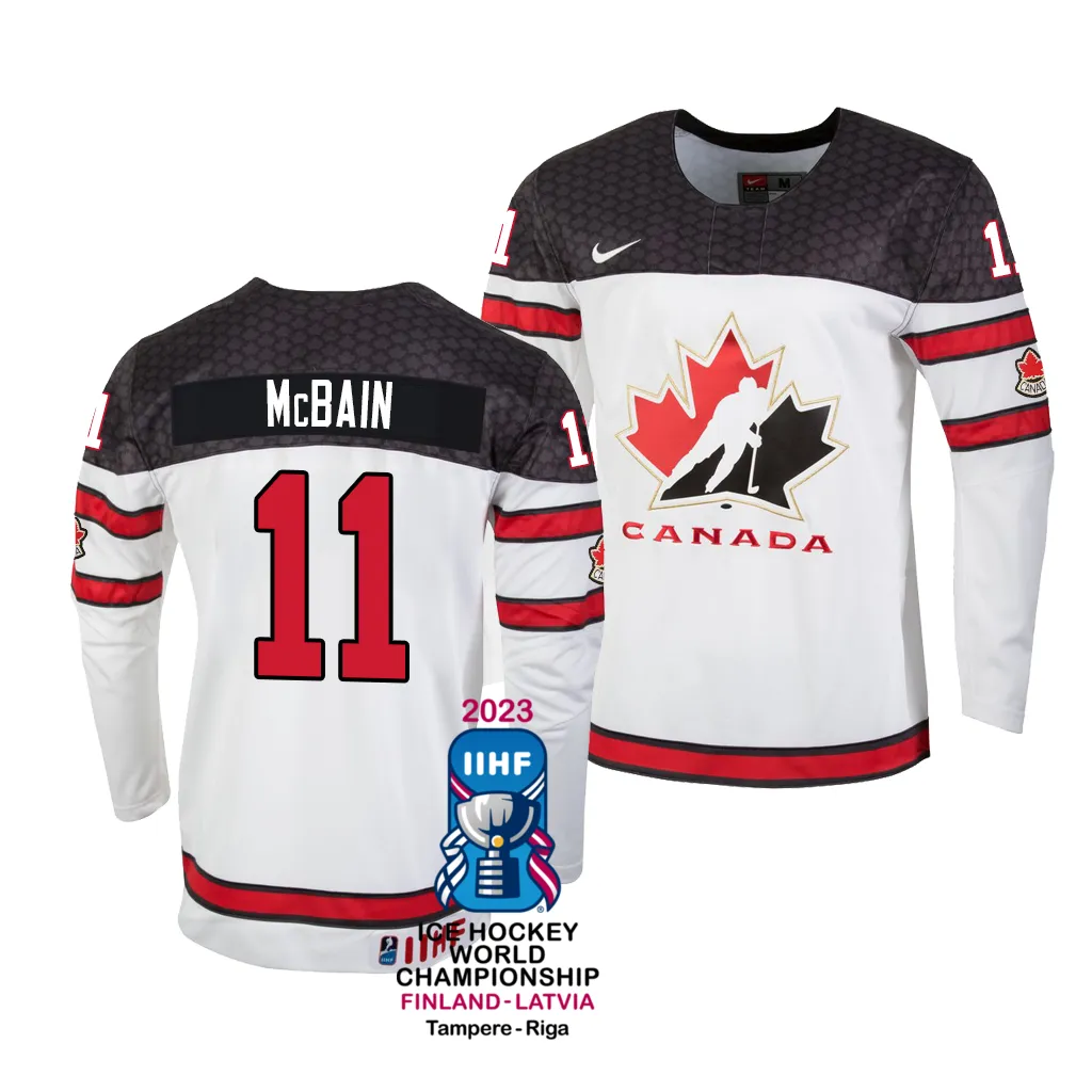 Canada Hockey Jack McBain #11 White Home Jersey 2023 IIHF World Championship