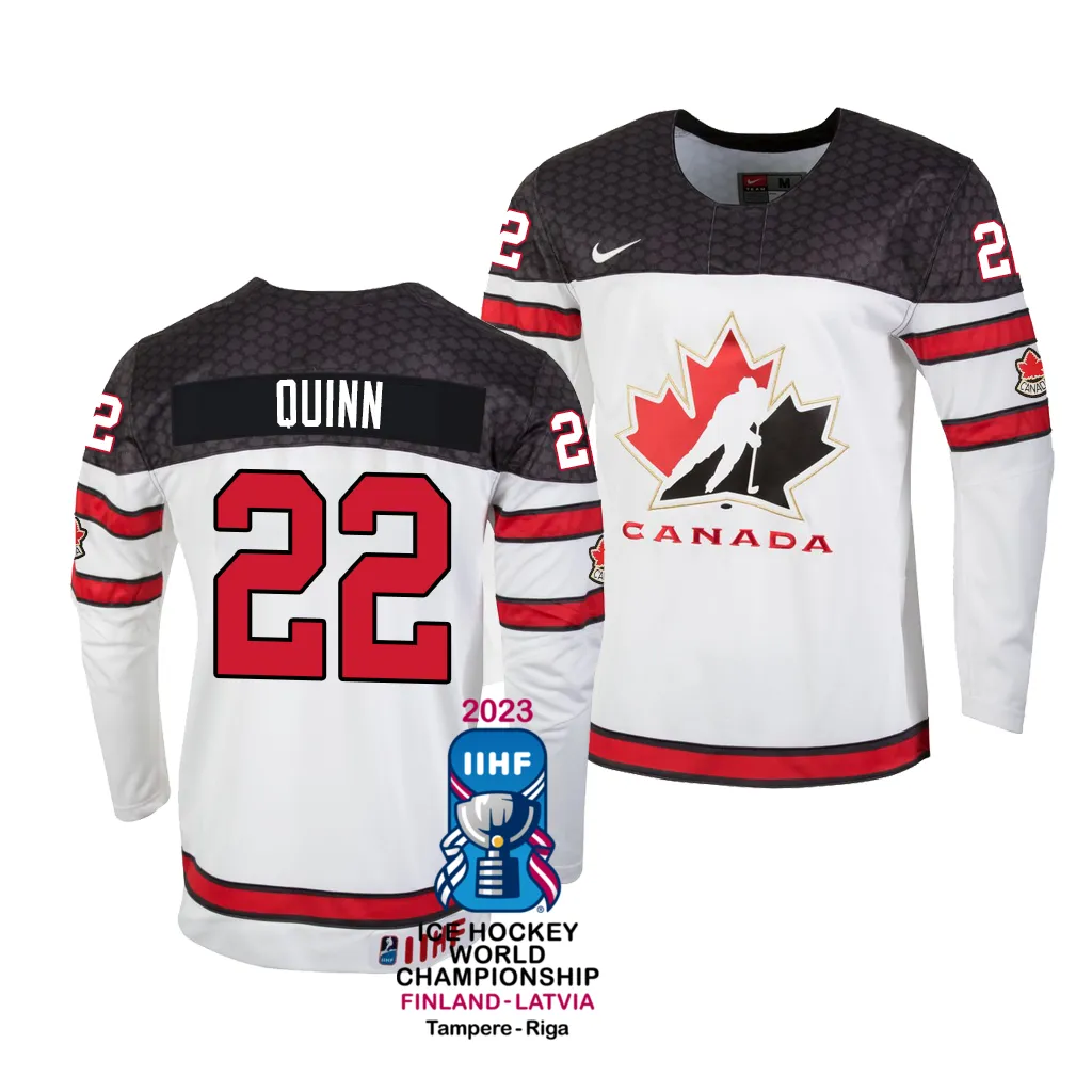 Canada Hockey Jack Quinn #22 White Home Jersey 2023 IIHF World Championship