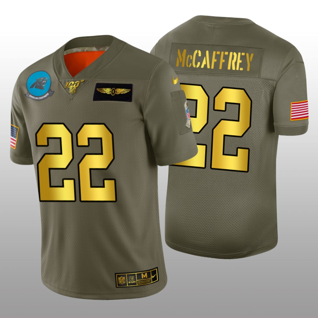 Carolina Panthers Christian McCaffrey Olive Golden NFL 100 Jersey 2019 Salute to Service - Men's