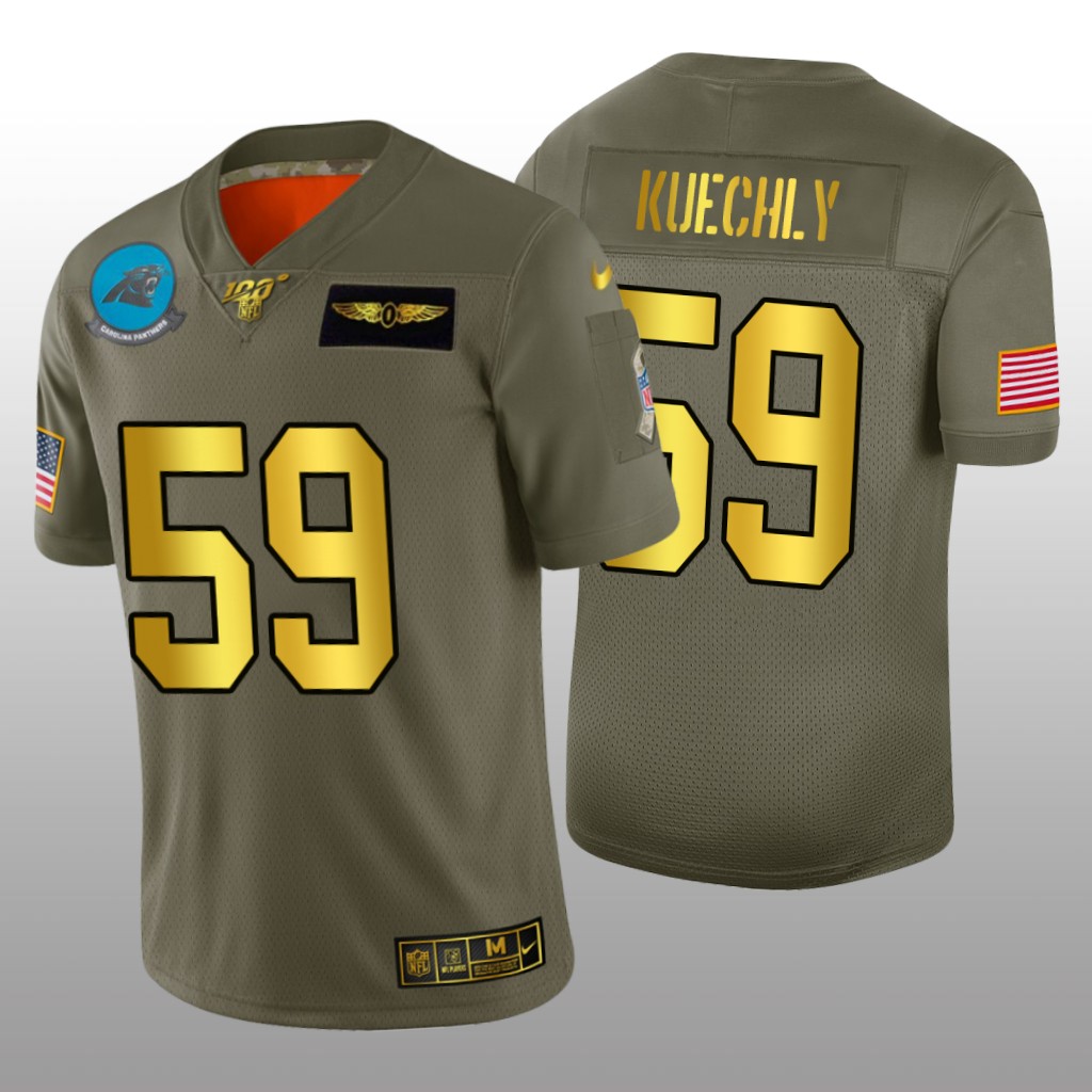 Carolina Panthers Luke Kuechly Olive Golden NFL 100 Jersey 2019 Salute to Service - Men's