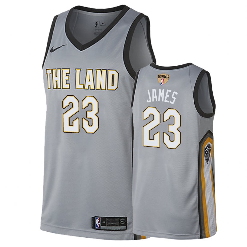 Cavaliers Male LeBron James #23 2018 NBA Finals City Gray Jersey