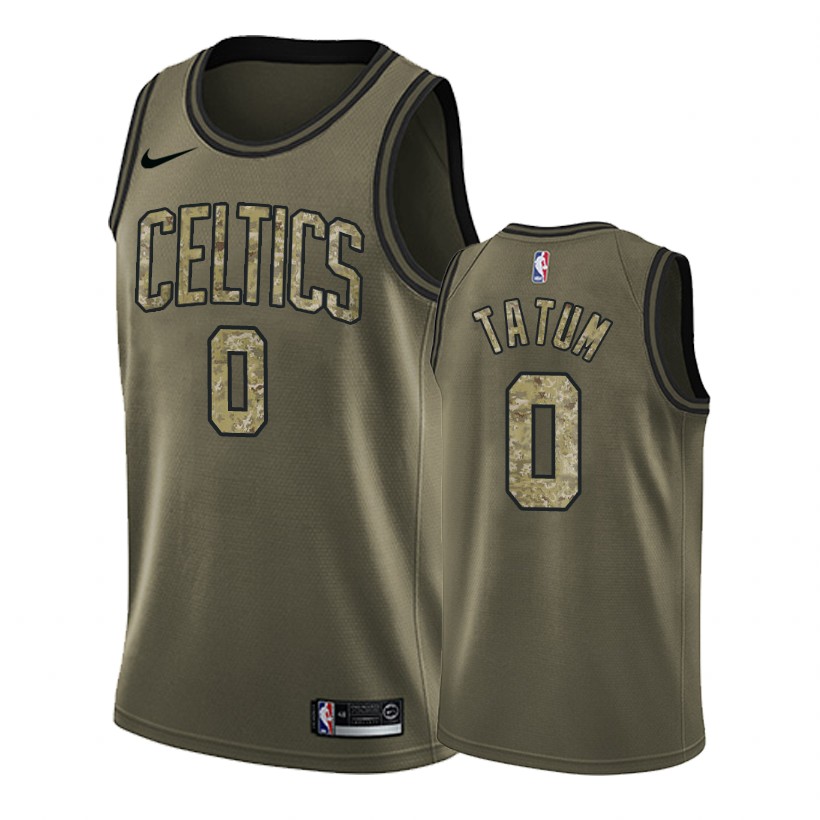 Celtics Male Jayson Tatum #0 Salute to Service Camo Green Jersey
