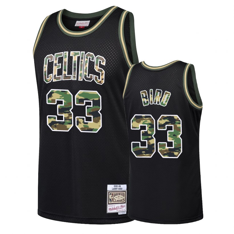 Celtics Male Larry Bird #33 Straight Fire Camo Black Jersey