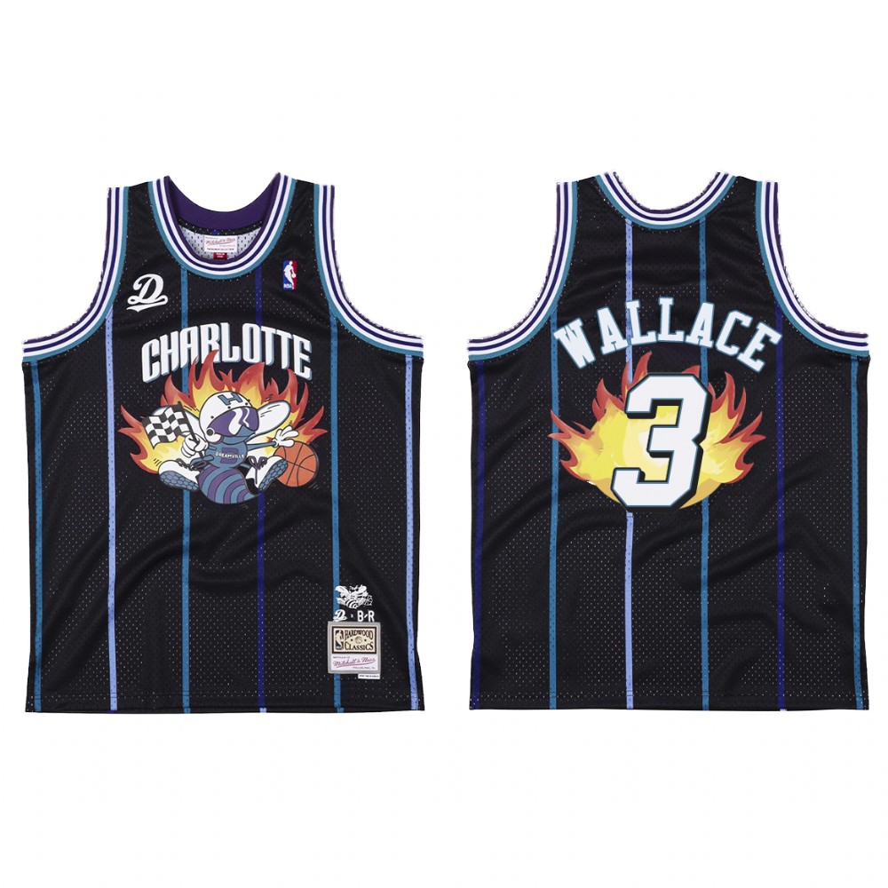 Charlotte Hornets BR Remix Gerald Wallace #3 Black Jersey