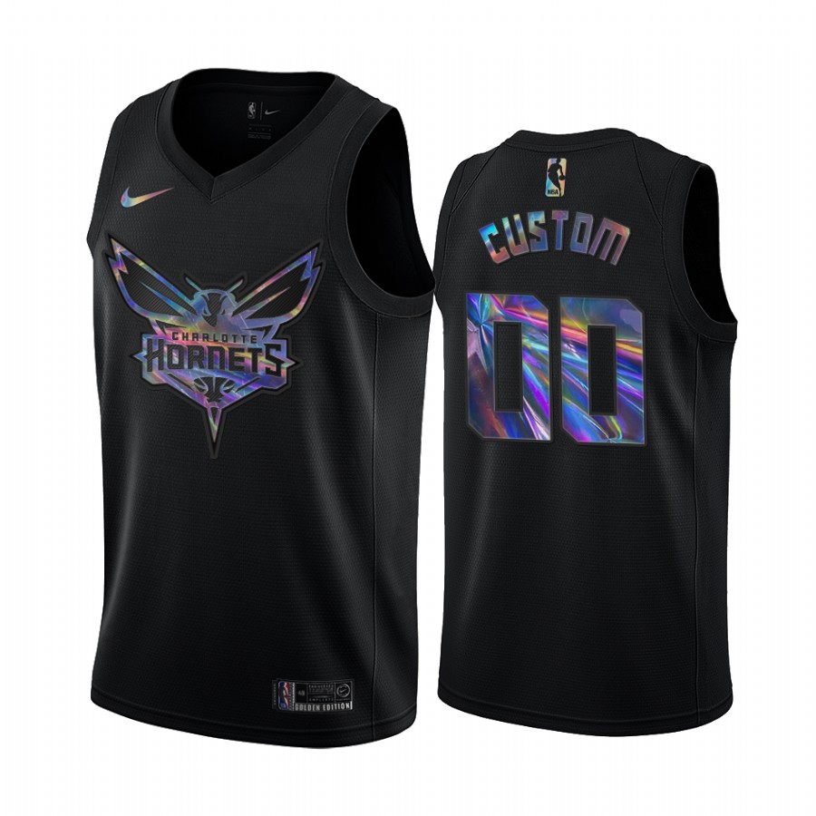 Charlotte Hornets Custom #00 Jersey Iridescent Holographic Black Limited Edition