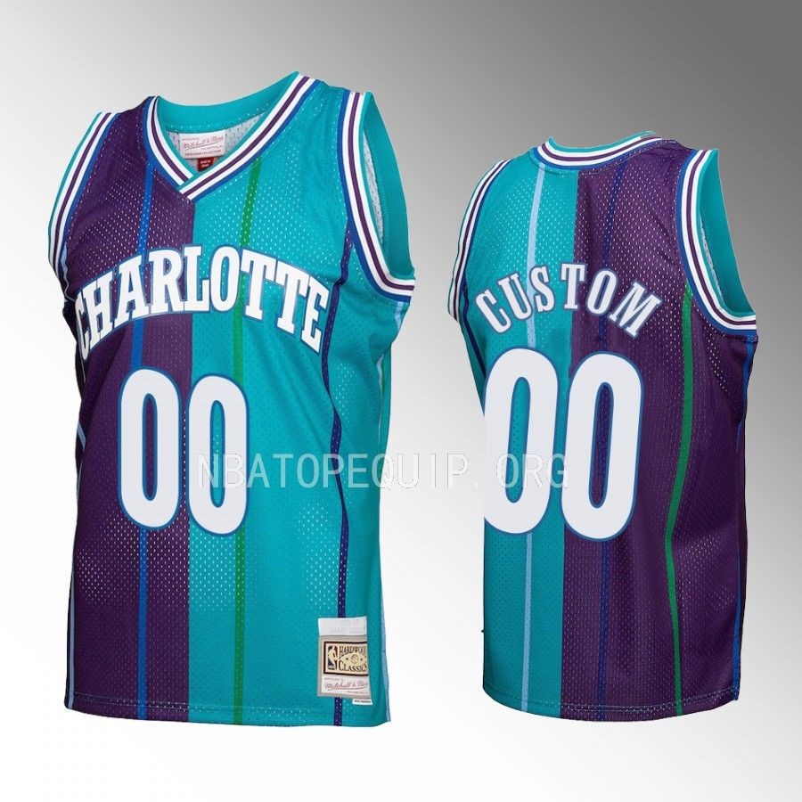 Charlotte Hornets Custom Teal Purple Hardwood Classics Men Jersey Split Swingman