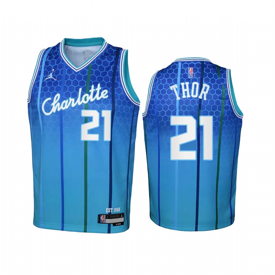 Charlotte Hornets JT Thor City Edition Teal Youth Jersey 75th Anniversary #21