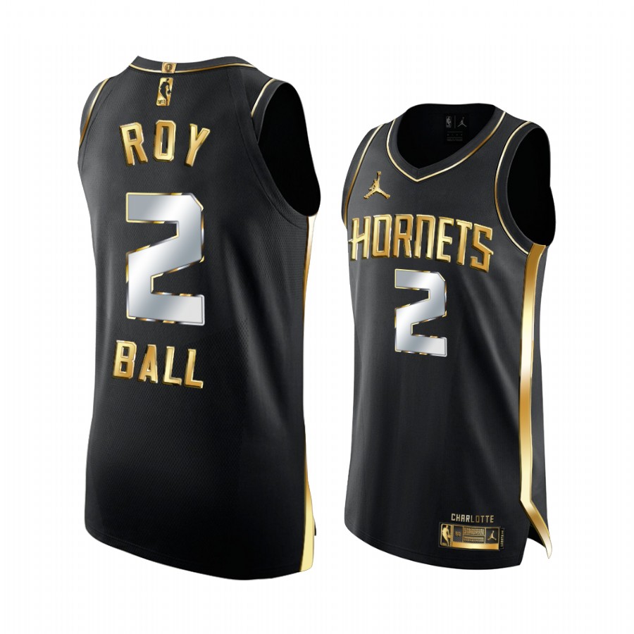Charlotte Hornets LaMelo Ball 2021 Rookie Of The Year Black Golden Jersey