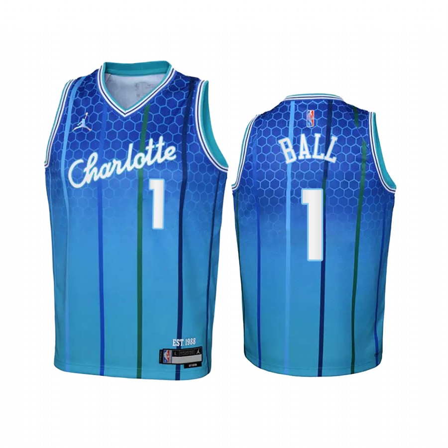 Charlotte Hornets LaMelo Ball City Edition Blue Youth Jersey 2023 New Number #1