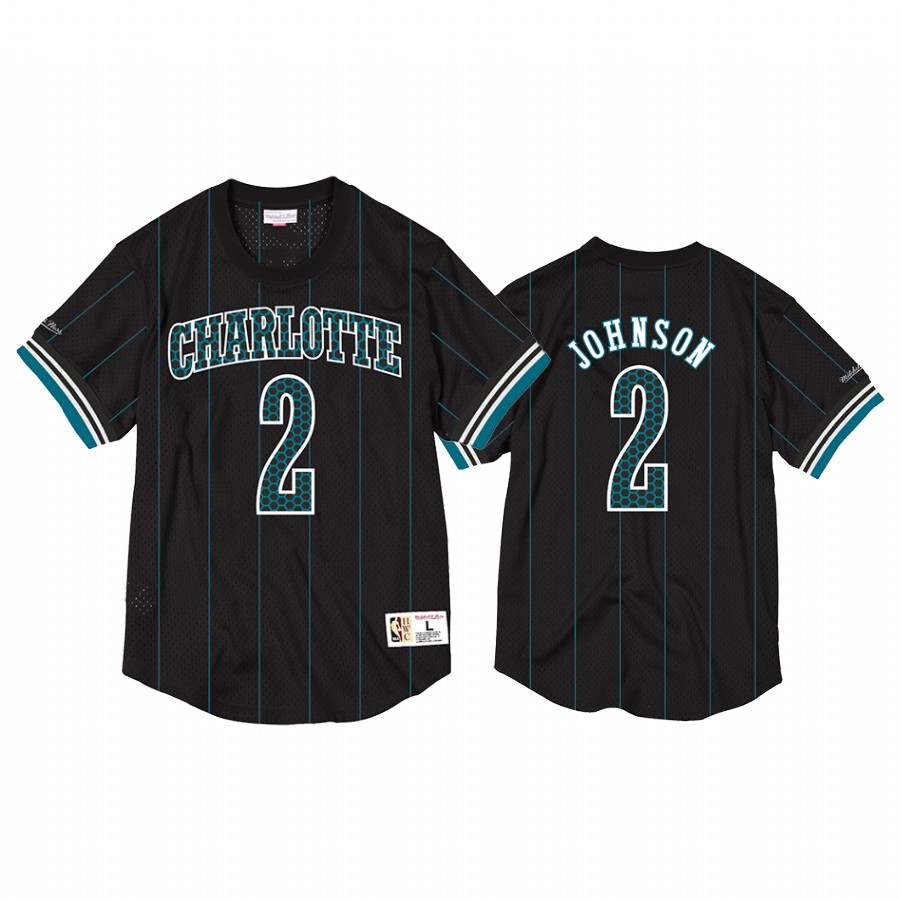Charlotte Hornets Larry Johnson Black Name & Number Mesh Crewneck Jersey #2