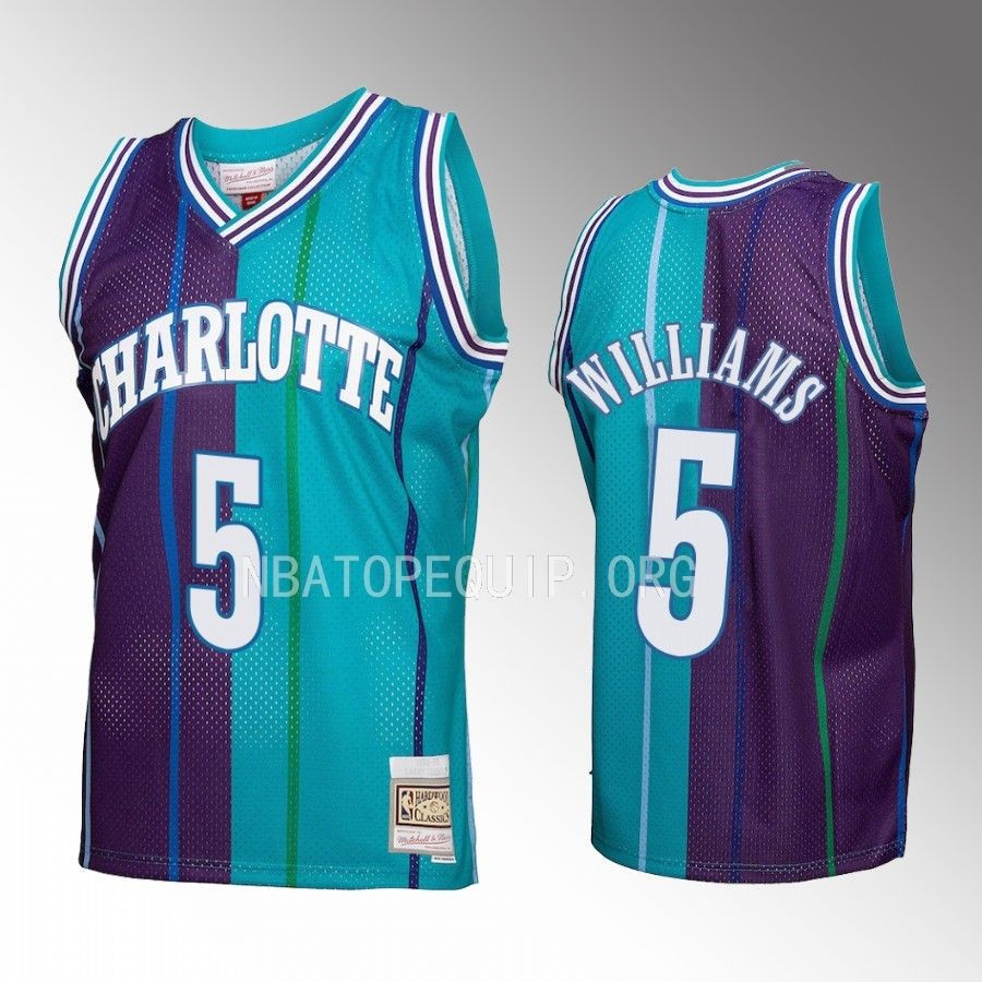 Charlotte Hornets Mark Williams Teal Purple Hardwood Classics Men Jersey Split Swingman