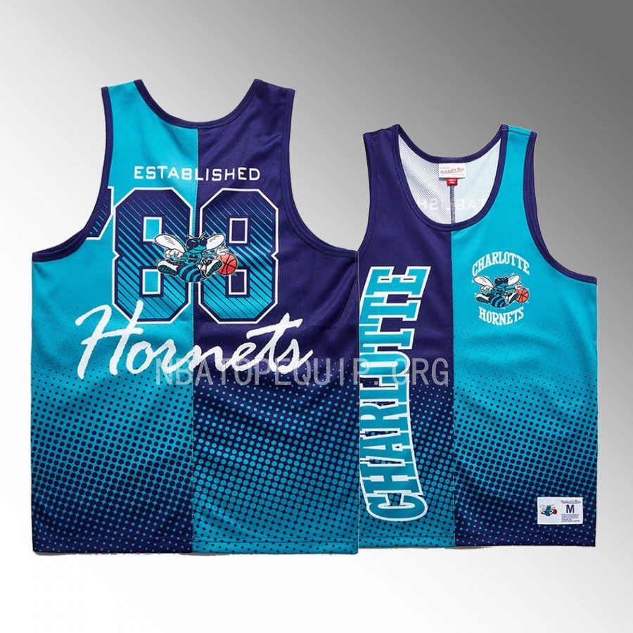 Charlotte Hornets Teal Blue 1988 Established Men Jersey Hardwood Classics
