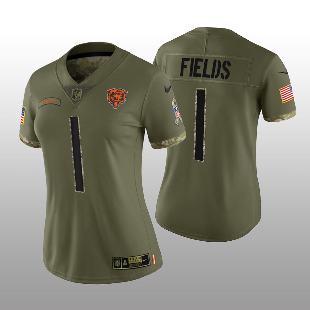 Chicago Bears Justin Fields Olive Limited Jersey 2022 Salute To Service - Women's