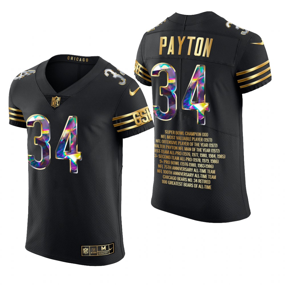 Chicago Bears Walter Payton Black Jersey 2021 Career Highlights Men's