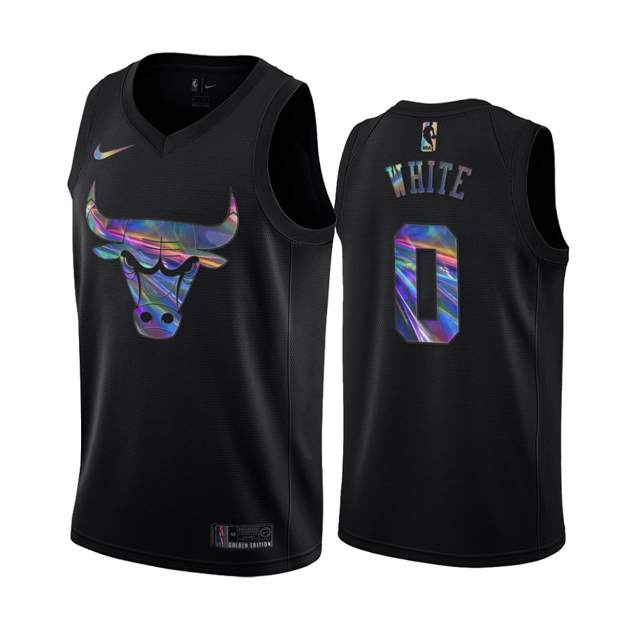 Chicago Bulls Coby White #0 Jersey Iridescent Holographic Black Limited Edition