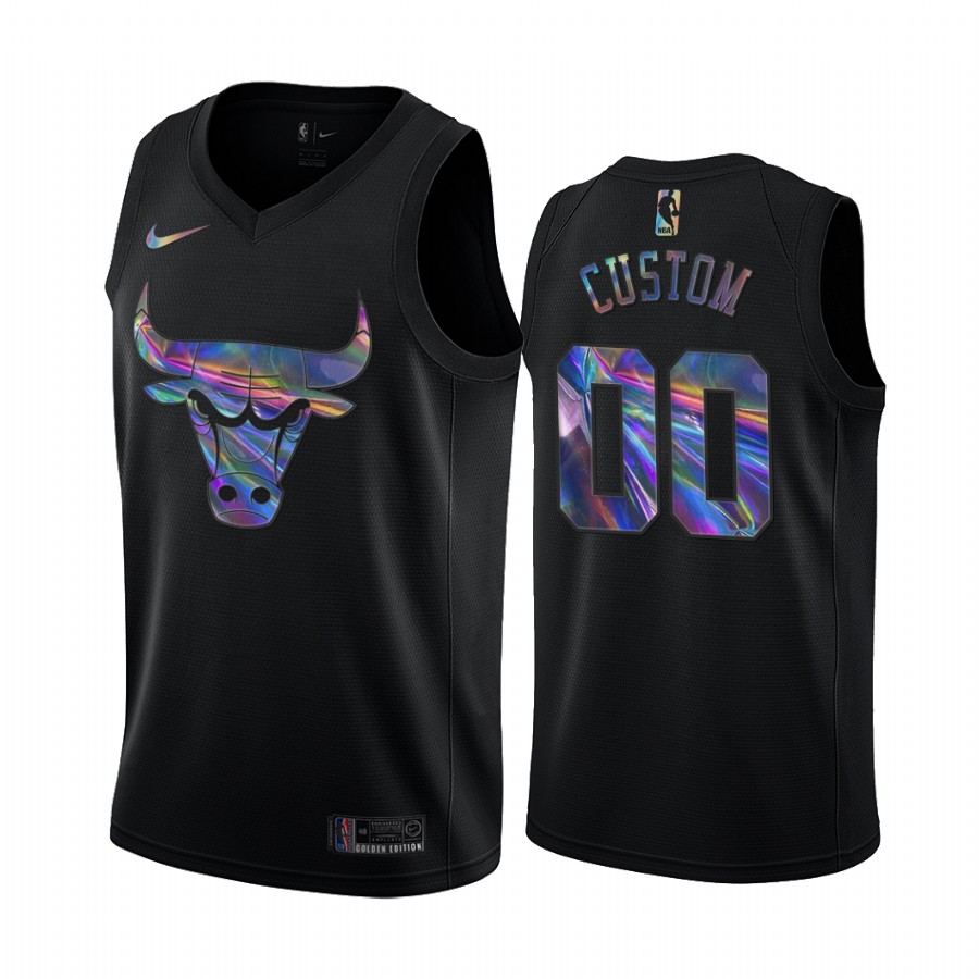 Chicago Bulls Custom #00 Jersey Iridescent Holographic Black Limited Edition